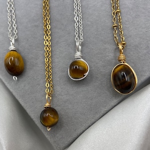 Dainty Tigers Eye Necklace Gold Silver Crystal Necklace Layered Necklace Bridesmaid Everyday Jewelry Simple Necklace Minimalist Pendat