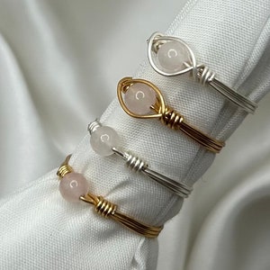 Healing Crystal Ring Rose Quartz Custom Dainty Handmade Wire Wrapped Unique Gemstone Boho Rings For Women Hippie Jewellery Handmade Gift