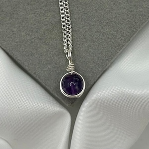 Dainty Silver Healing Crystal Necklaces Amethyst Natural Stone Wire Wrapped Gemstone Pendant Handmade Anxiety Crystal  Calming Peace