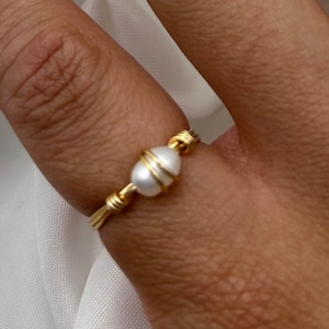 Dainty Pearl Ring Gold June Birthstone Wire Wrapped Bridesmaid Wedding Bridal Tiny Pearl Ring Handmade Jewellery Unique  for Her