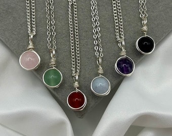 Delicados collares de cristal curativo de plata cornalina amatista cuarzo rosa aventurina verde piedra natural alambre envuelto colgante de piedras preciosas hecho a mano