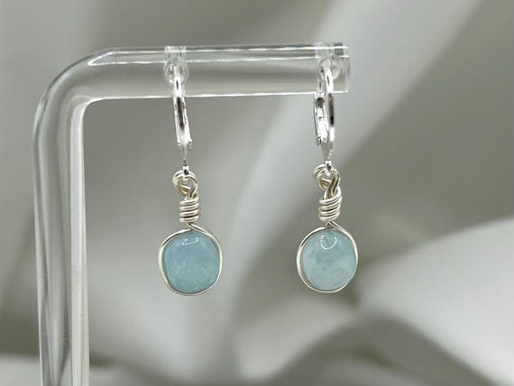 Aquamarine Silver Huggie Hoop Earrings: Dainty March Birthstone Jewelry