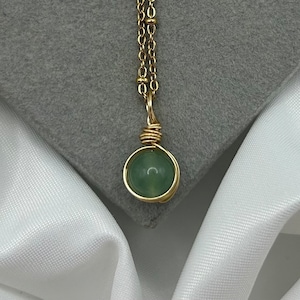 Dainty Green Aventurine Crystal Necklaces: Gold, Natural Stone, Wire Wrapped Pendant