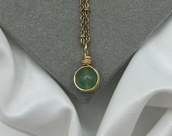 Dainty Green Aventurine Crystal Necklaces Gold Boho Amethyst Natural Stone Wire Wrapped Pendant Healing Crystal Gift for Her Minimalist