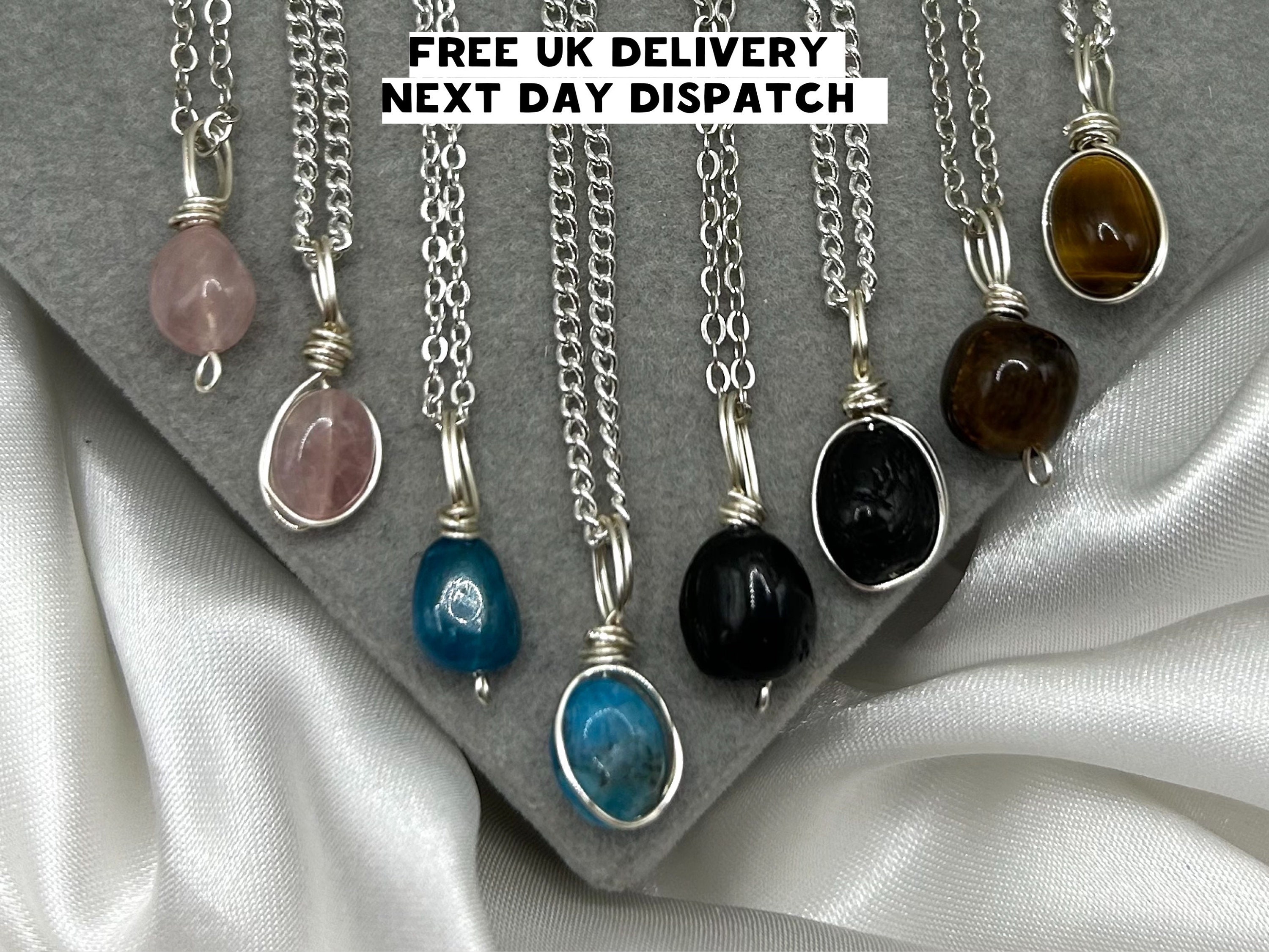 Dainty Silver Crystal Necklace: Wire Wrapped Healing Stone Charm
