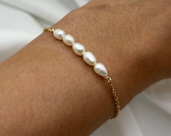 Bracelet Perles D'eau Douce Naturelles Et Laiton Doré à L'or Fin - Fait Main ROSEMIMOSA - Neuf Avec étiquette