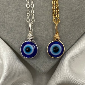 Silver Evil Eye Necklace Gold Handmade Pendant Nazar Turkish Positive Energy Spiritual Good Luck Protection Eye Charm Everyday Jewellery