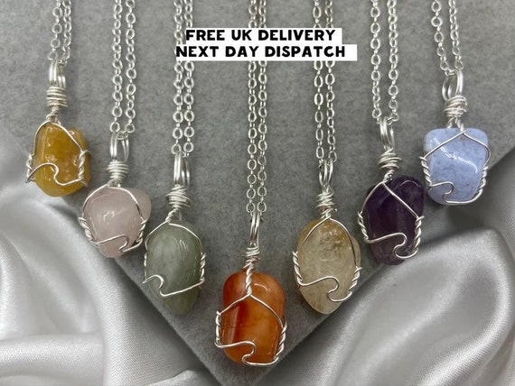 Dainty Healing Crystal Necklaces Silver Boho Amethyst Rose Quartz