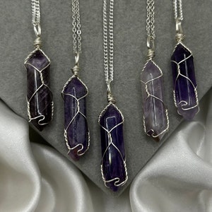 Amethyst Crystal Point Necklace, Healing Crystal Pendant, Silver Cable Curb Chain, Handmade Jewellery Gemstone Jewellery  Natural