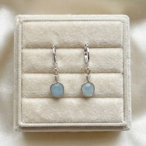 Aquamarine Silver Huggie Hoop Earrings: Dainty March Birthstone Jewelry image 2