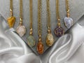 Dainty Healing Crystal Necklaces Gold Boho Amethyst Rose Quartz Green Aventurine Blue Lace Agate Citrine Natural Stone Wire Wrap Pendant