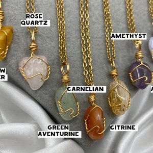 Dainty Healing Crystal Necklaces Gold Boho Amethyst Rose Quartz Green Aventurine Blue Lace Agate Citrine Natural Stone Wire Wrap Pendant zdjęcie 2