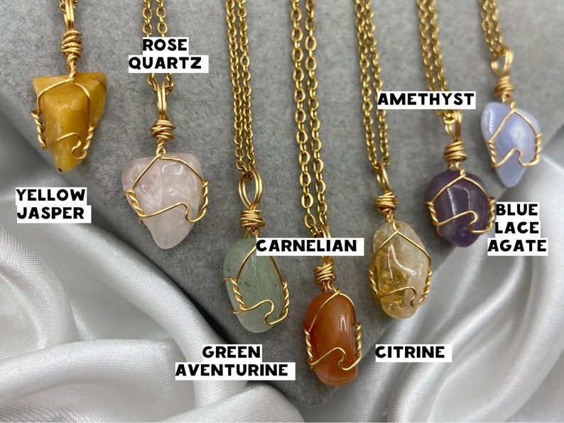 Dainty Healing Crystal Necklaces Gold Boho Amethyst Rose Quartz Green Aventurine Blue Lace Agate Citrine Natural Stone Wire Wrap Pendant zdjęcie 2