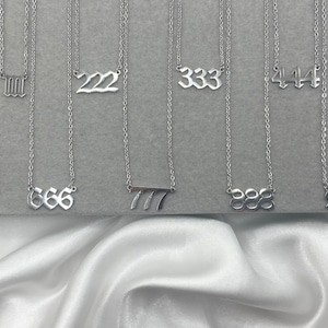 Angel Number Necklace, 111 222 333 444 555 666 777 888 999 1111, Number Necklace, Spiritual, Dainty Necklace, Dark Silver