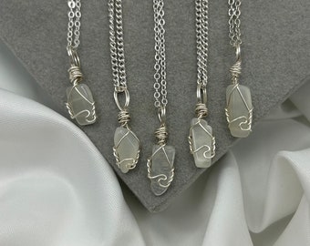 Dainty Moonstone Necklace: Silver Wire Wrapped Crystal Pendant, June Birthstone