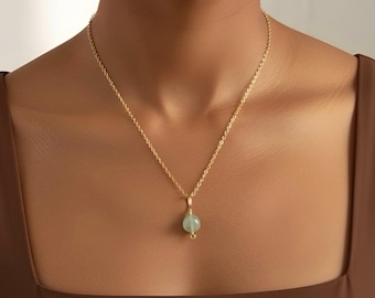 Dainty Green Aventurine Necklace Gold: Wire Wrapped, Healing Crystal Pendant, Natural Stone