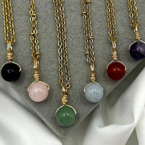 Gold Healing Crystal Necklaces Amethyst Rose Quartz Green Aventurine Carnelian Aquamarine Natural Stone Wire Wrap Handmade Dainty Pendant