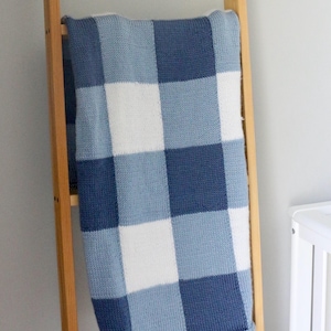 Gingham Baby Blanket Knitting Pattern, Gift for Baby Boy Shower, Intarsia Knitting,  Multicolor Blanket with Worsted Weight Yarn
