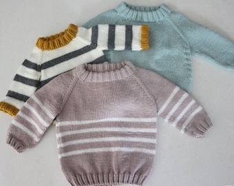 Knitting Pattern Bundle, Striped Sweaters for Baby Boys and Girls, Handmade Gift for New Parents, Baby Shower Gift Idea for Knitter