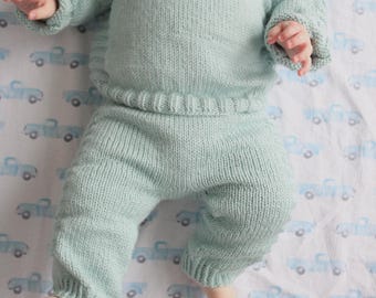 Infant Knitting Pattern Bundle, Baby Sweater and Pants Pattern, Sizes 6m, 9-12m and 18-24m, Handmade Baby Outfit, Warm Weather Baby Clothing