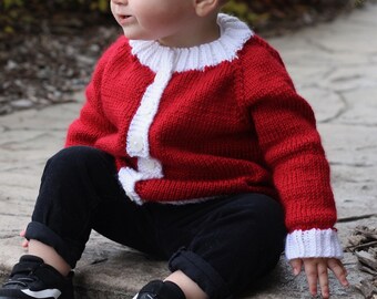 Baby Santa Cardigan Knitting Pattern Christmas Outfit Newborn Size Infant Sweater Holiday Design Festive Wear Winter Clothing Digital