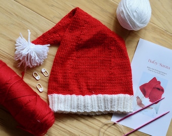 Baby Santa Hat Knitting Kit Supplies Included Christmas Gift for Grandma Handmade Photoshoot Clothing for Baby Gift