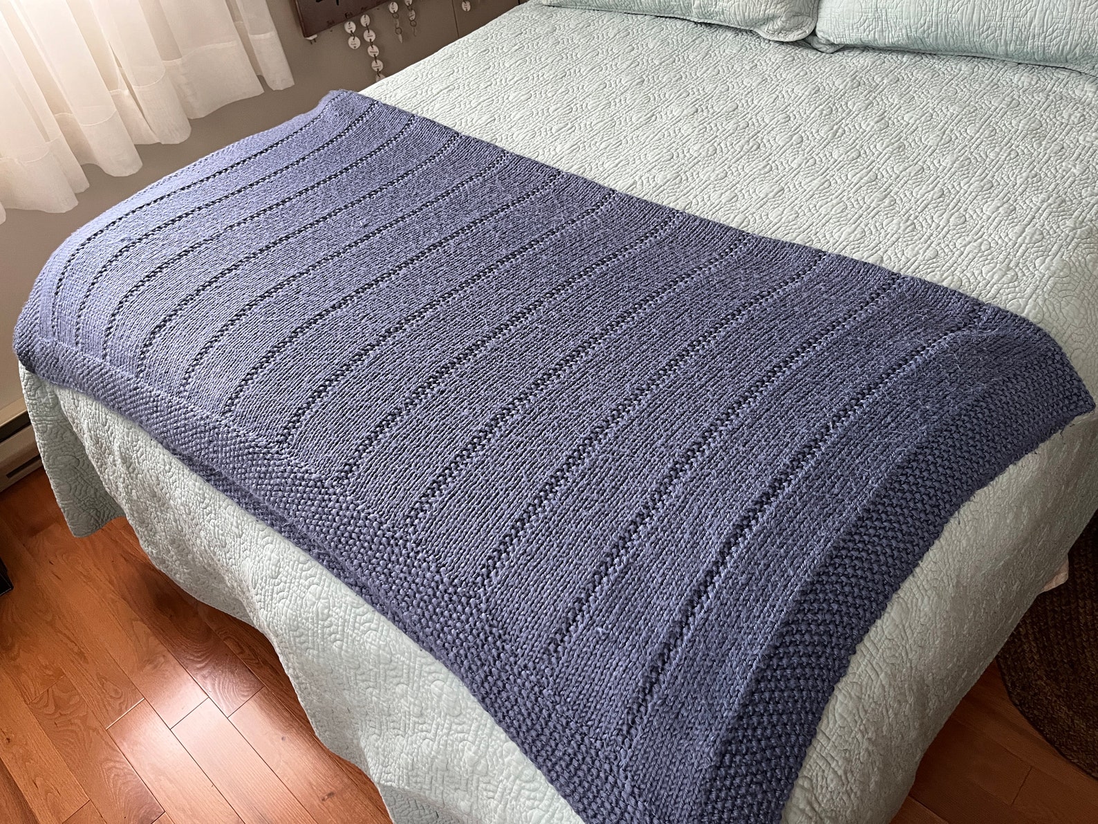 Image showcasing Throw Blanket Knitting Pattern for Beginner Handmade Gift Knit Afghan ...