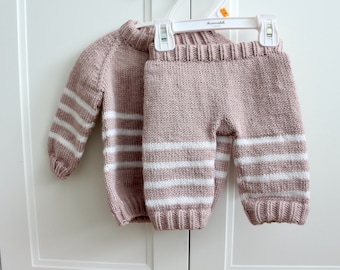 Baby Sweater & Pants Knitting Pattern | Keepsake Baby Apparel | Crewneck Pullover | Newborn Jogger | Digital Baby Pattern | INSTANT DOWNLOAD