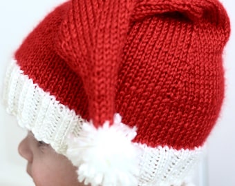 Baby Santa Hat Knitting Pattern Red Hat for Baby or Toddler with Pom