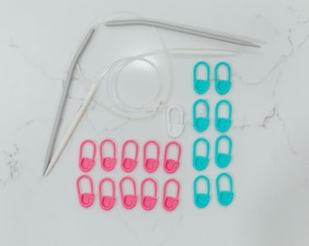 3.5mm Circular Knitting Needles Bundle: 11" & 16" Plastic Needles + Stitch Markers