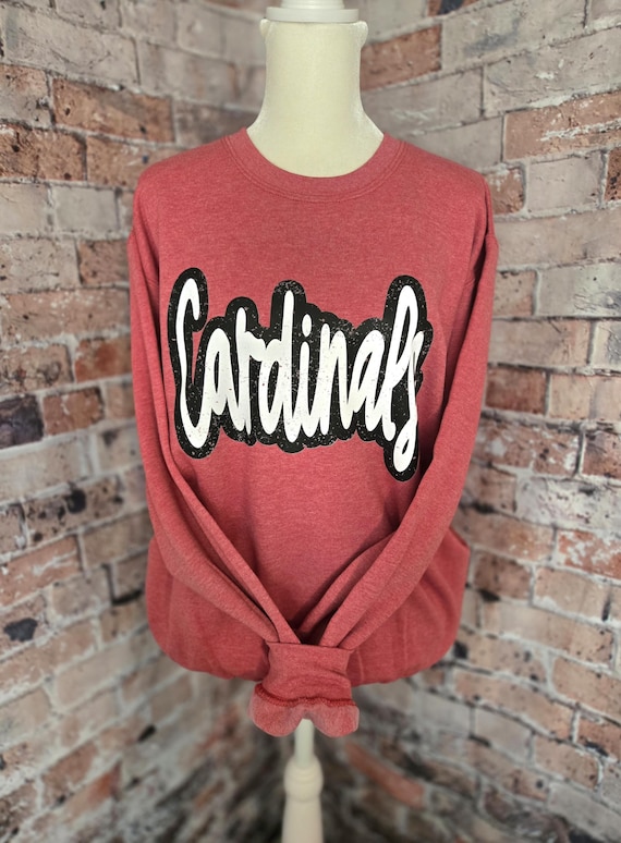 Distressed Script Cardinals School Spirit Sweatshirt, Youth Sweatshirt, Cardinals Mascot, Unisex Sweatshirt, Game Day Hooded Sweatshirt