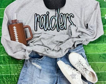 Real Raiders Sequin & Glitter Sweatshirt, Bling Team Spirit Crewneck, Women's School Spirit Wear