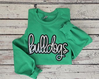 Sudadera con lentejuelas de los Bulldogs, sudadera con lentejuelas, mascota de los Bulldogs, sudadera con brillo, sudadera con capucha para mujer, sudadera de cuello redondo