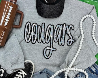 Real Sequin & Glitter Cougars Sweatshirt, Sequin Sweatshirt, Bling Sweatshirt, Hooded Women's Sweatshirt, Crewneck Sweatshirt