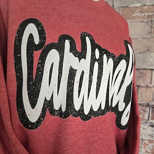Sudadera con capucha estilo Cardinals con diseño desgastado, sudadera juvenil, mascota de los Cardinals, sudadera unisex, sudadera con capucha para el día del partido. imagen 2