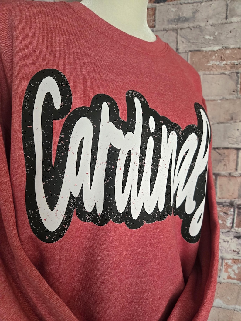 Sudadera con capucha estilo Cardinals con diseño desgastado, sudadera juvenil, mascota de los Cardinals, sudadera unisex, sudadera con capucha para el día del partido. imagen 2