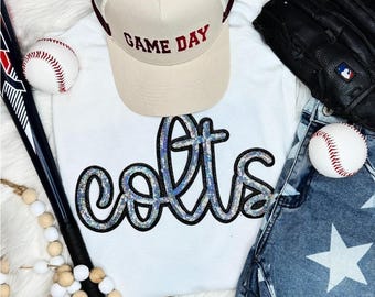 Real Sequin & Glitter Colts Mascot Sweatshirt, Bling Game Day Style, Women's School Spirit Wear
