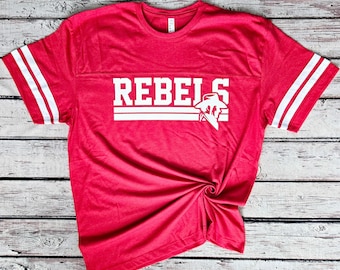 Rebels Mascot School Spirit Jersey Tee, Toddler, Youth or Women's School Spiritwear