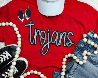 Real Sequin & Glitter Trojans Spirit Sweatshirt, Unisex Team Shirt, Women's School Spirit Wear