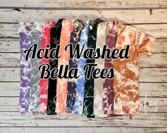 Bella+Canvas 3001CVC Bleached Shirt for Sublimation, Scrunch Acid Wash Blank, Cowhide Pattern Tee for DTF, DIY Bleached Blanks