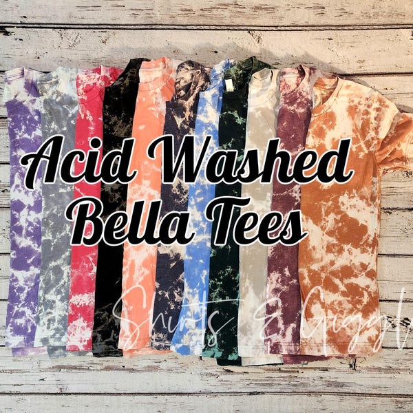 Bella+Canvas 3001CVC Bleached Shirt for Sublimation, Scrunch Acid Wash Blank, Cowhide Pattern Tee for DTF, DIY Bleached Blanks