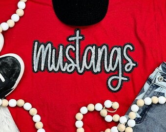 Real Sequin & Glitter Mustangs Mascot Sweatshirt, School Spirit Shirt, Women's School Spiritwear