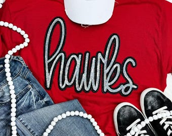 Real Sequin & Glitter Hawks Sweatshirt, Unisex Team Spirit Crewneck, Women's School Spirit Wear