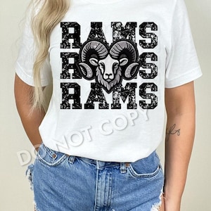Shirt Rams School Spirit, imitatie glittershirt, jeugdshirt, poema-mascotte, dames-T-shirts, game Day-shirt, shirt rammen, kindershirt