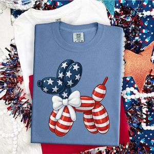 4th of July Shirt, Balloon Dog, Youth Shirt, Women&#39;s T-Shirt, Comfort Colors, Unisex Shirt, Independence Day, Girl&#39;s Shirt, Kid&#39;s T-Shirt
