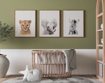 Safari Baby Animal Prints Bild, 3er Set, Baby Animal Prints, Drucke für Haus, Kinder Wandbild, Tierdrucke für's Kinderzimmer, Weihnachtsgeschenk, Safari