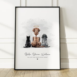Dog Memorial Rainbow Bridge-print, gepersonaliseerd meerdere huisdieren aangepast portret, herdenking, huisdier verlies sympathie cadeau, ze praten nog steeds over je