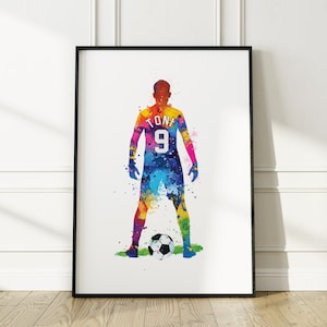 Personalised Soccer Prints for Boys, Set of 3 Prints, Boy Soccer Player Watercolour Art Print, Football Print, Football Room Decor