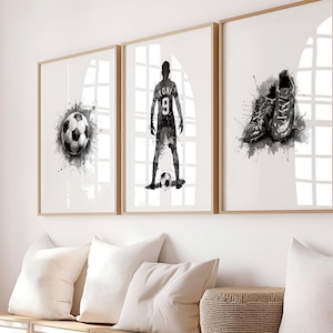 Personalised Soccer Prints for Boys, Set of 3 Prints, Boy Soccer Player Watercolour Art Print, Football Print, Football Room Decor