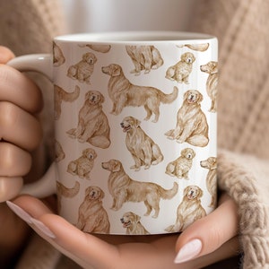 Caneca de café Golden Retriever, caneca de aquarela, presente Golden Retriever, caneca Golden Retriever, Golden Retriever, presente de Natal